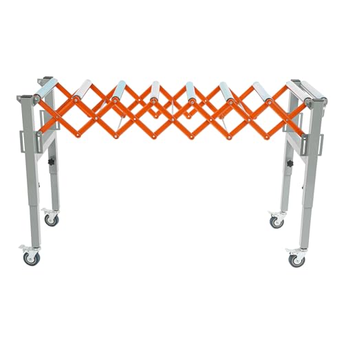 Convoyeur à rouleaux de ciseaux, table de transport réglable, capacité de charge de 110,3 kg, longueur de la bande 0,46 à 1,3 m et 4 roues universelles avec freins pour la logistique, l'exploitation