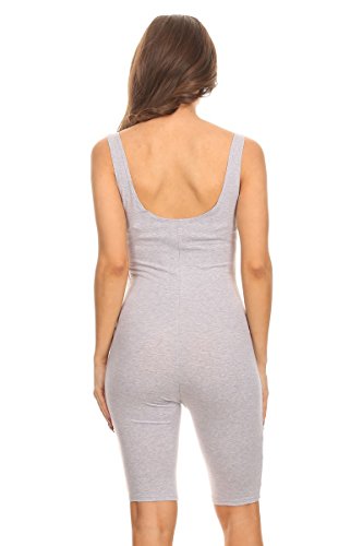 Women's Sleeveless Stretch Bodycon Skinny Solid Sport Short Unitard Romper Jumpsuits (Medium, Grey) - Thumbnail 2