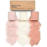 Blush Pink Chiffon Ribbon 1.5 Inch x 21 Yards Light Pink & Ivory Handmade Frayed Edges Chiffon Silk Ribbon for Gift Wrapping Wedding Invitations Bridal Bouquets Crafts Home Decor