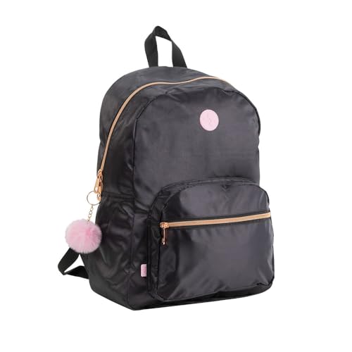Mochila Escolar 2 Compartimentos BRW Preto com Rosa