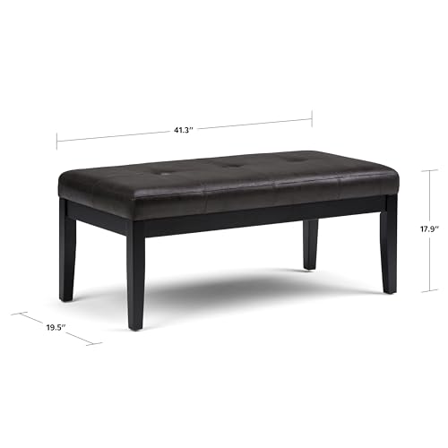 SIMPLIHOME Lacey 41 inch Wide Contemporary Rectangle Tufted Ottoman Bench in Distressed Black Vegan Faux Leather, Assembled, For the Living Room and Bedroom