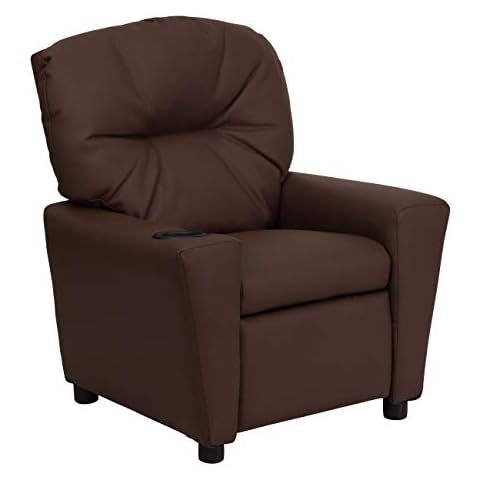 Flash Furniture Contemporary Kids Recliner with Cup Holder, Leather, Brown, 66.04 x 53.34 x 53.34 cm Cover