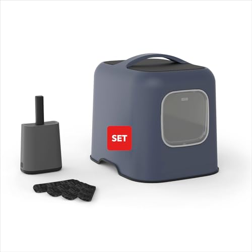 Rotho MyPet Bea Katzenklo mit Haube und Schaufel, Kunststoff (PP recycelt), blau, (51.0 x 39.5 x 44.3 cm)