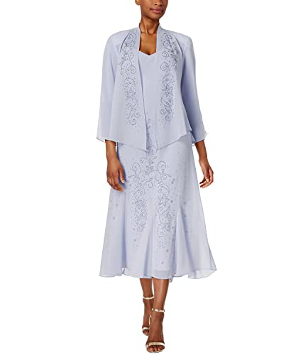 Image of Elegant Beaded Pebble Georgette Mid-Calf Slip Dress W /Matching 3 /4 Sleeve Jacket - Two-Piece Set for Formal Events