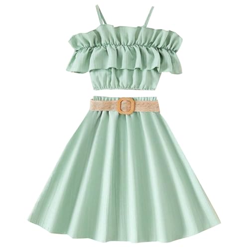 Skort Sets for Girl Chiffon Long Match Cami 2 Piece Top Bustier Tshirts Skorts Sets Girl 2025 Trendy Y2K