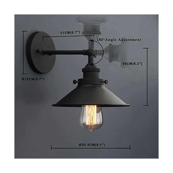 Phansthy industrial wall sconce light 81 inches metal lampshade vintage style 1 light wall light 180 degree adjustable lighting direction black  urban country home decor