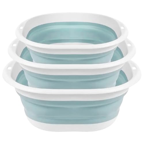 Image of HASTHIP Silicone Collapsible Tub Bucket Set, Portable Wash Basin for Handwash, Outdoor Basin for Washing, Foldable Bucket with Hanging Holes, Portable Sink for Washing Fruit & Vegetables (3Pcs)