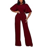BessCops Womens Loose Short Sleeve Belted Wide Leg Pant Romper Jumpsuit Casual Business One Piece...