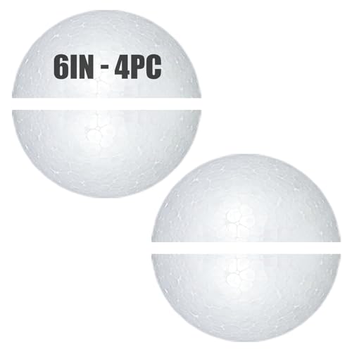 Styrofoam Half Balls 6 Inch 4PC Large White Half Foam Balls for Crafts DIY Craft Giant Foam Balls for Home and School Smooth Solid Round Balls (Half styrofoam-6in-4pc)