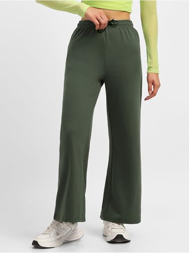 Image of JUNEBERRY Wide Leg Track Pants for Women & Girls (Pure Cotton, Bootcut, Regular Fit, High Rise Trouser, Drawstring, Available in Black, Brown, Navy, Olive Green, Lilac, Beige)