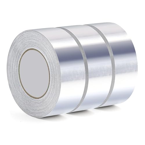 MIAXONIX Aluminium Foil Tape - 3 Rolls (50mm x 50m) Adhesive Waterproof Insulation Tape for Duct work, Pipe Repairing, HVAC Ventilation - UV and Heat Resistant - Silver