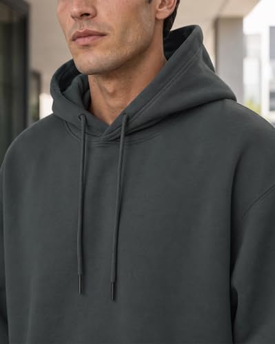 Image of NOBERO Oversized Solid Hooded Sweatshirt for Men | Oversized Hoodie for Men | Hooded Pullover | Cotton Rich Printed Hoodie 280 GSM Fleece