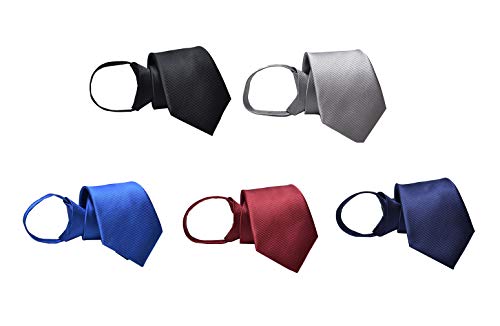BESMODZ Men's 5 PCS Pretied Solid Color Zipper Ties Wedding Groom Zip Up