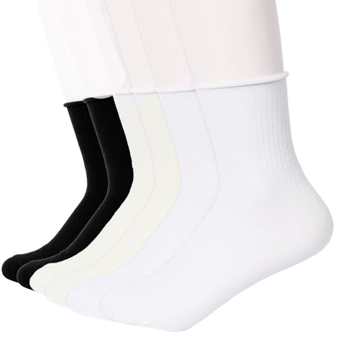 Image of Feeto Women's Roll Top Socks - Fashionable Cotton Crew Socks, Multi-Colors Mix, Made in Korea - 6 Pairs