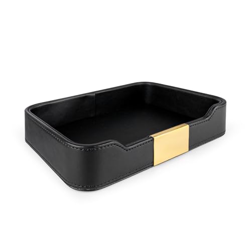 Plateau de valet en cuir luxe noir pour montre et clés de commode - 2