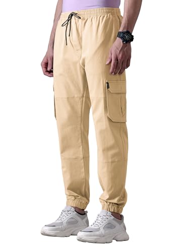 Image of Beyoung Cotton Regular Fit Heavy Gauge Cargo Joggers for Men | Ribbed Hem | Spacious Pockets | Track Pants | Elastic Waistband | Cargo for Men