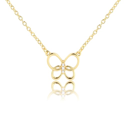Cherished Moments Girl's Sterling Silver or 14K Gold Plated Butterfly Necklace Gift for Toddlers or Kids, 14-16 inch