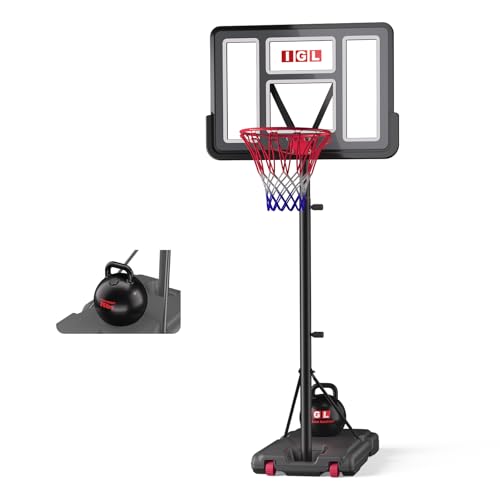 Image of IGL Portable Basketball Hoop, 5.6-10FT Adjustable Basketball Goal System, 40 /44 Inch Outdoor Basketball Hoop & Goals for Kids, Youth, and Adults in The Backyard, Driveway with PC Backboard