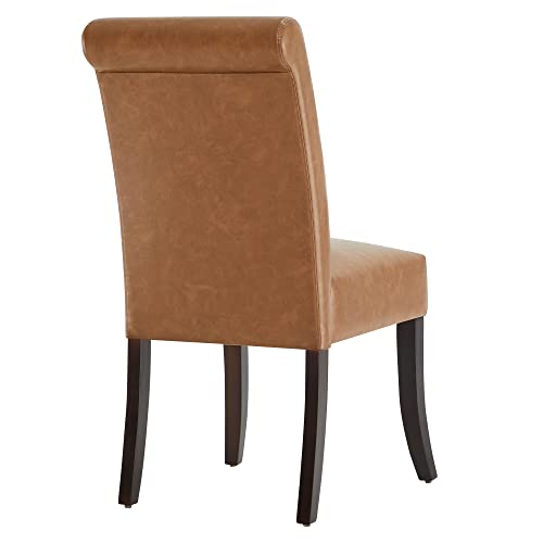 Watson & Whitely Upholstered Kitchen & Dining Room Chairs with High Back, Faux Leather Dining Chairs with Solid Wood Legs, Set of 2, Saddle Brown - Thumbnail 6