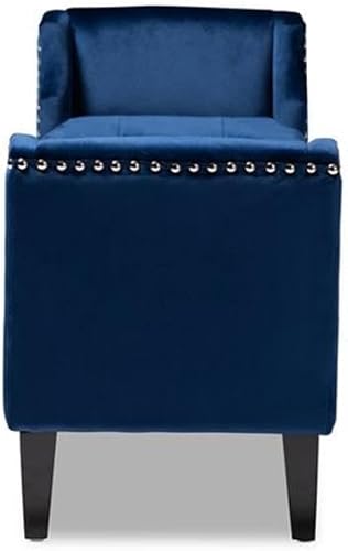 Miniatura 3 de Baxton Studio Perret - Banco de terciopelo y madera copetudo en color azul rey