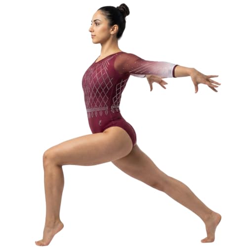 Image of IKAANYA Girls or Women Full Sleeves Rhinestones Leotard - Ideal for Gymnastics, Dance, Yoga, Acrobatics or Performance (Toddlers, Kids, Adults)