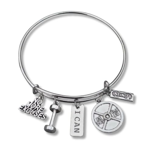 Infinity Collection Fitness Bracelet, No Excuse Exercise Jewelry, Weighted Barbell Dumbbell Charms, Workout Gifts for Women, Weight Loss, Weight Lifting