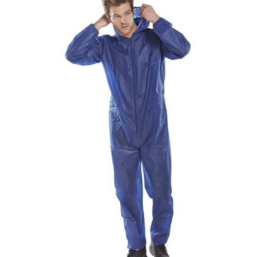 IndustraCare Poly Prop Navy Blue Economy Lightweight Disposable Overall Boilersuit - Zip up elasticated hood ankles and wrists (XXL)