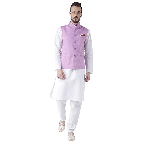 Image of hangup 3 Pc Kurta Pajama Set for Men (3KP Basket Light Purple)
