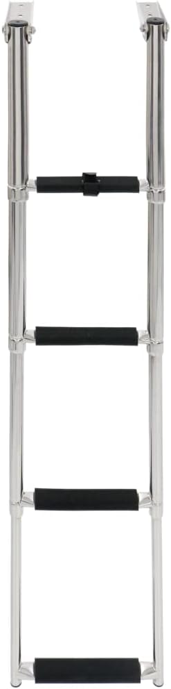 vidaXL Telescopic Folding Boarding Ladder - 4-Step Stainless Steel - Compact, High Strength, Slip-Proof Tread, with Mounting Accessories.