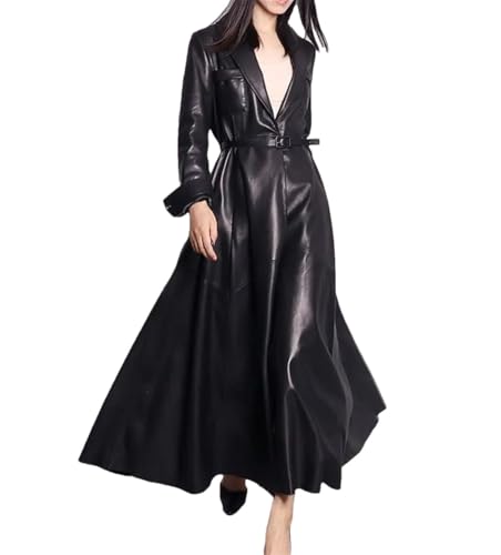 Trench en cuir PU long pour sublimer votre morphologie en rouge noir