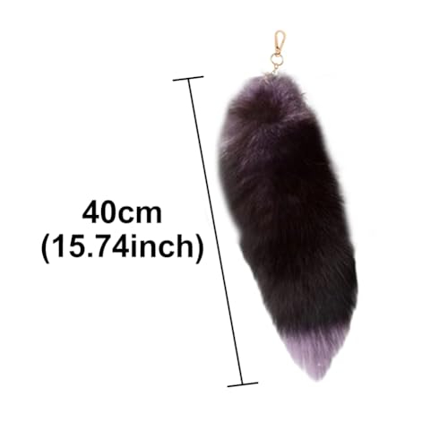 Image of 15.75 Inch Long Fluffy Faux Fur Tail Keychain, Fake Animal Tails for Handbags Backpacks Charm Tassel Ornaments (Light Purple-Black)