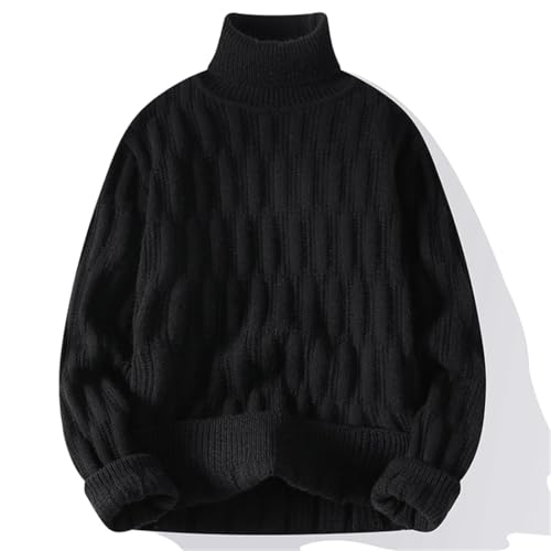 Men’s Winter High Neck Sweater Fashion Textured Knit Pullover Warm Solid Color Jumper4