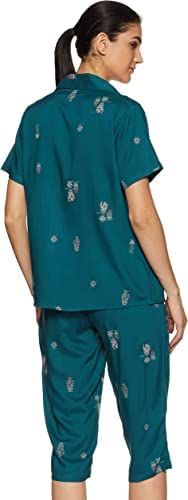 Image of Longies Women's Rayon Pyjama Night Suit Regular Capri Set ((LGRCSSY005 Blue Medium) M)