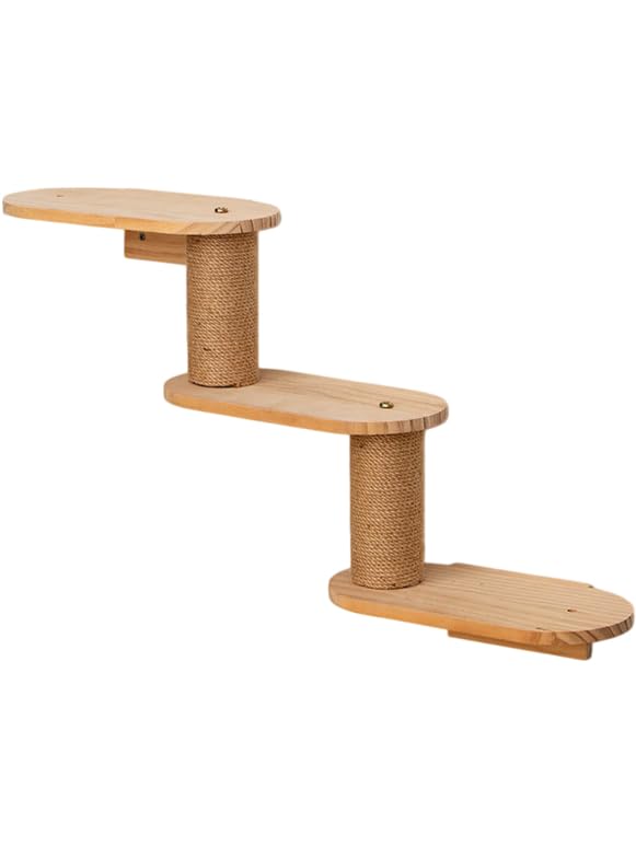 Modular Cat Wall Shelves Solid Wood, Wall Mounted Cat Tree for Indoor Cats, DIY Climbing System, Customisable Furniture Set, Space Saving Pet Activity Shelves (Double Post Shelf)