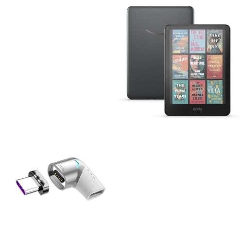 BoxWave Adapter Compatible with Amazon Kindle Colorsoft Signature Edition (1st Gen 2024) - MagnetoSnap PD Angle Adapter, Magnetic Charging Connector Device Saver - Metallic Silver