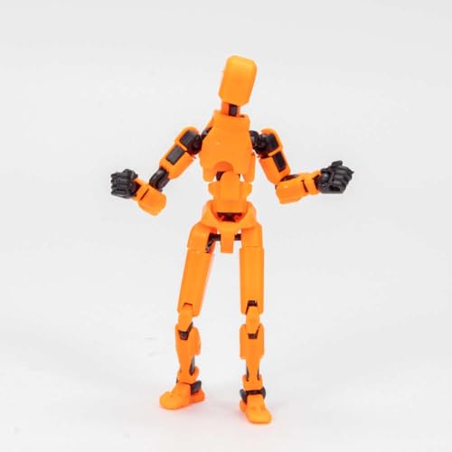 Image of VAALI Dummy 13 Action Figure Fully Assembled T13 Articulated Robot Toy with 12 Accessories (Swords Guns Extra Hands) 3D Printed Poseable Desktop Figure for Stop Motion Artists Gamers 5.4 inch (Orange)