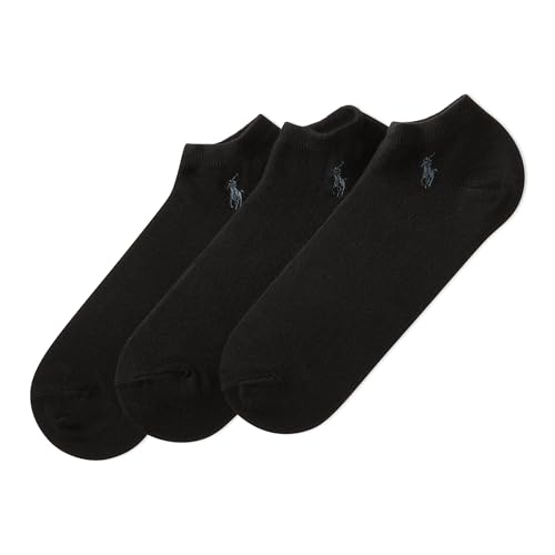 POLO RALPH LAUREN Men's Classic Sport Big Pony Low Cut Socks-3 Pair Pack-Soft, Black, Men's Shoe Size 6.5-12