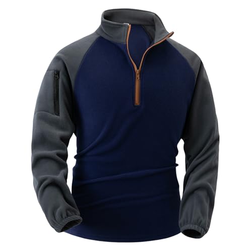 Pull à capuche en polaire pour homme | Sweatshirt militaire à demi-fermeture éclair | Vestes en polaire tactique pour le plein air, pulls de combat à col...