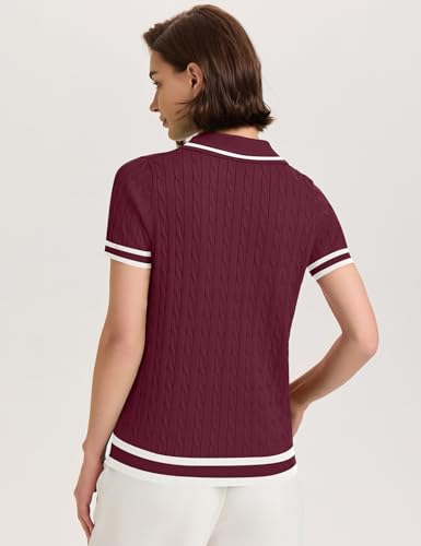 Image of Micoson Womens Short Sleeve Sweater Tops Lapel V Neck Polo Shirts 2026 Summer Cable Knit Loose Blouse Business Casual Outfits