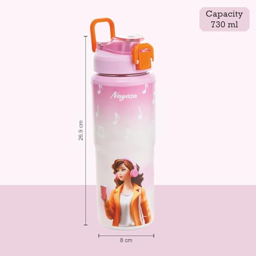 Image of Nayasa Duo-Sip Water Bottle - 730ml | Music Theme | BPA-Free, Dual Drinking Modes | Leak-Proof Insulated Steel Inner | For School, Office, Gym & Travel | Pink