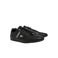 Lacoste Men's Chaymon Sneaker, Black/Black/Gold Leather, 10