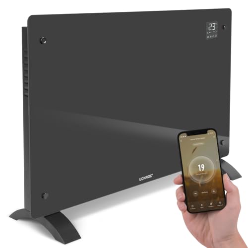 VONROC Elektroheizung energiesparend 2000W - Konvektor Heizung [24qm Räume] - Mobile Elektrische Heizung [App/Touch Steuerung] - Heizkörper 2in1 Wand-/Bodenmontage - Grau