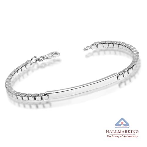 Image of TRUESILVER ACPL 925 Sterling Silver Men's ID Bracelets | Italian 3MM Box Chain ID Bracelets for Men(7.5, 8, 8.5, 9 Inches)