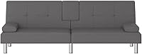 Vista 5 de Sectional Couch Pull Out Couch, Sofa Bed with Cup Holders Gray Faux Leather