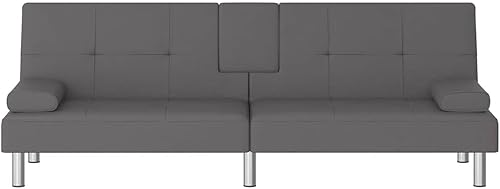 Miniatura 5 de Sectional Couch Pull Out Couch, Sofa Bed with Cup Holders Gray Faux Leather