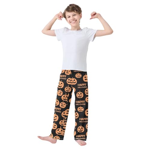 Happy Halloween Evil Pumpkin Boys Long Pants Soft Trousers Elastic Waist Kids Lounge Bottoms with Pockets S-XL2