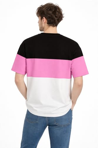 Image of Stylish Men Color Block Oversized Half Sleeve Round Neck T-Shirt