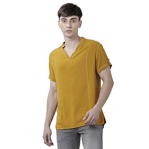 Image of Identiti MenSlim Fit Half Sleeve Solid Smart V Placket Casual Shirts
