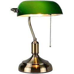Lamparas Antiguas Verde Lámpara de mesa de banco de cobre - Lámpara de mesa Pantalla de cristal verde esmeralda Cuerpo de cobre completo - Lámpara de mesa vintage - Lámpara antigua - Lámpara de banquero verde