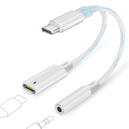 Esiposs Adaptador USB C a Jack 3.5 mm, 2 en 1 Adaptador Jack a USB C y Carga Micrófono Aux Adapter Auriculares Tipo C a 3.5mm Audio Compatible con i Phone 17 16 i Pad Samsung Galaxy S24/S23, Blanco